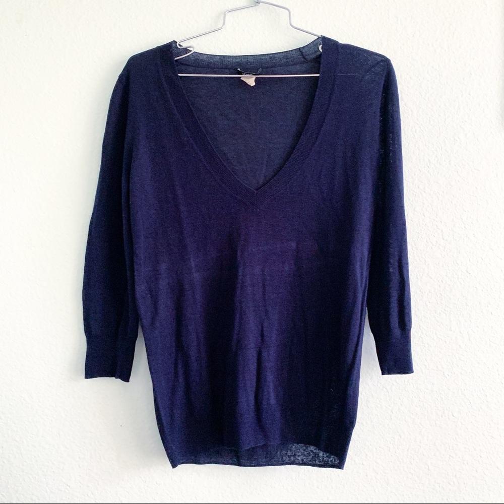 J.CREW sheer navy long sleeve top silk linen Small